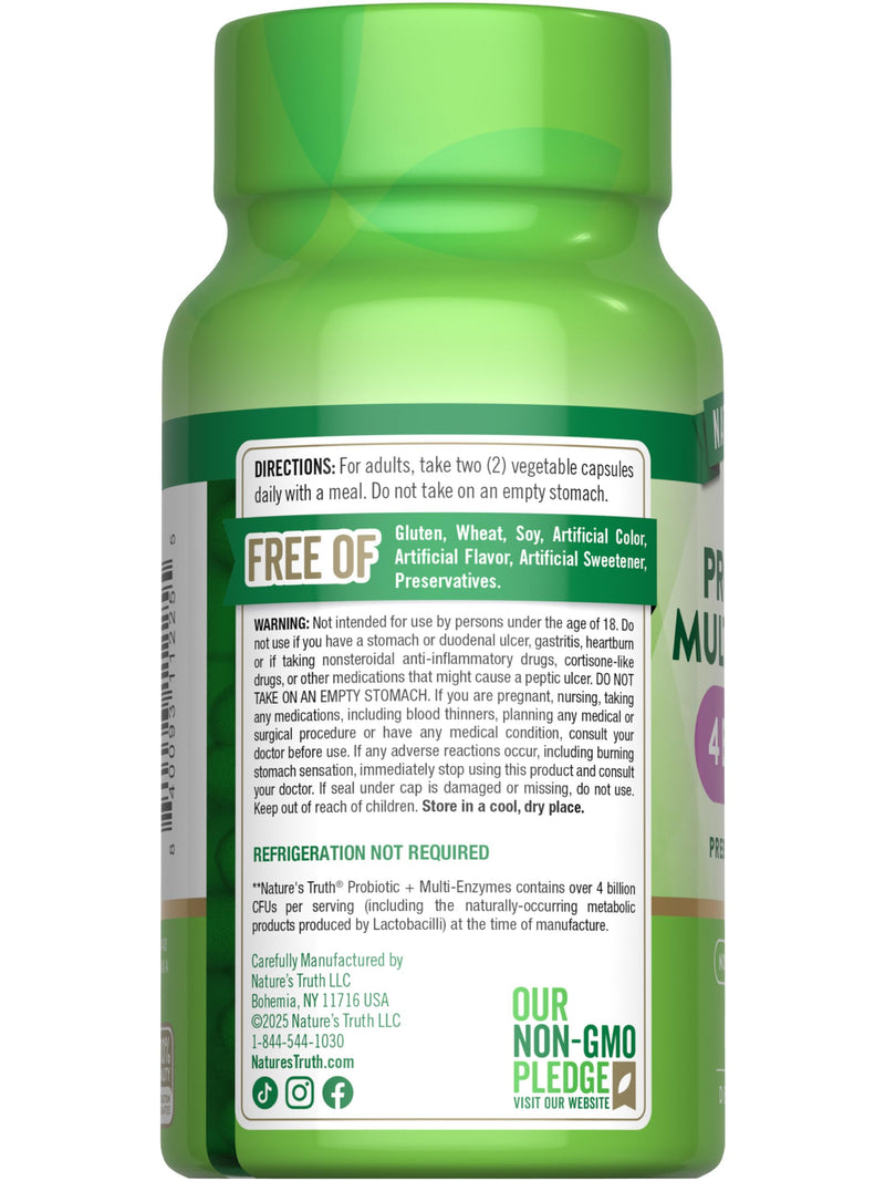Nature's Truth Probiotics with Enzymes | 60 Capsules | for Men and Women | Non-GMO & Gluten Free Digestive Health Supplement