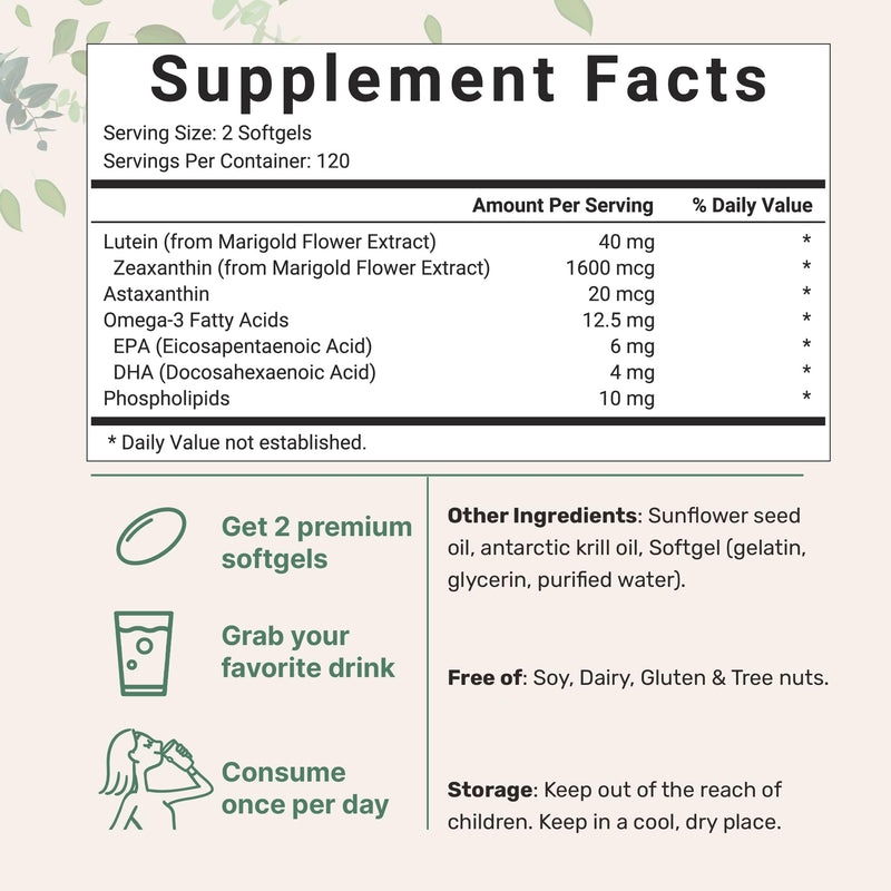 [Australia] - Micro Ingredients Lutein & Zeaxanthin 40mg Softgels, 240 Count, with Astaxanthin, Omega-3s, & Phospholipids | Eye + Vision Health Vitamins | Third Party Tested, Non-GMO, Gluten Free 