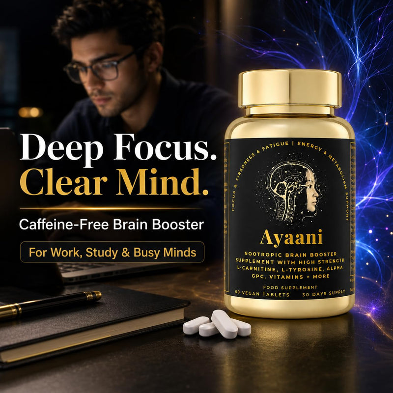 Focus Brain Booster & Memory Supplement | 25-in-1 Caffeine-Free Nootropic with Alpha GPC 300mg, Citicoline & L-Theanine | Brain Fog, Fatigue, Focus & Mental Clarity | 60 Vegan Tablets