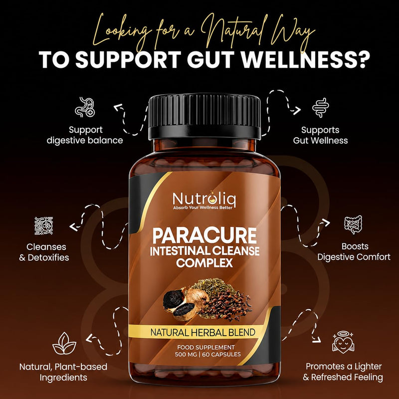 Nutroliq Intestinal Cleanse Complex - Dietary Supplement with Organic Wormwood Black Walnut and Clove Extract - Natural Herbal Blend for Digestive Wellness - 1000mg per Serving - 60 Capsules 60 count (Pack of 1)