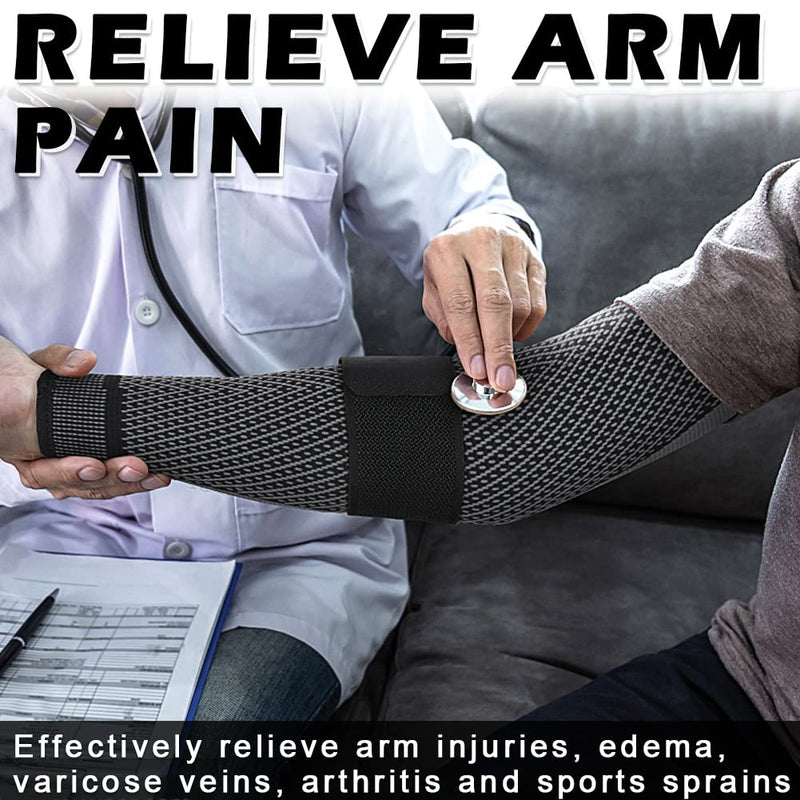 [Australia] - beister Compression Arm Sleeves with Elastic Strap for Men & Women (Pairs), Elbow Braces, 20-30 mmhg Non-Slip Breathable Thick Full Arm Supports for Tennis Elbow, Workouts, Arthritis,Lymphedema,DVT Black L 