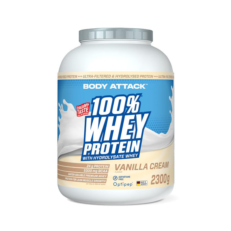 [Australia] - Body Attack 100% Whey Protein - Vanilla, 2.3 kg - Made in Germany - extra creamy protein powder with hydrolyzate and BCAAs, supports muscle building and diets, for all athletes and athletes Vanilla 76 portions (pack of 1) 
