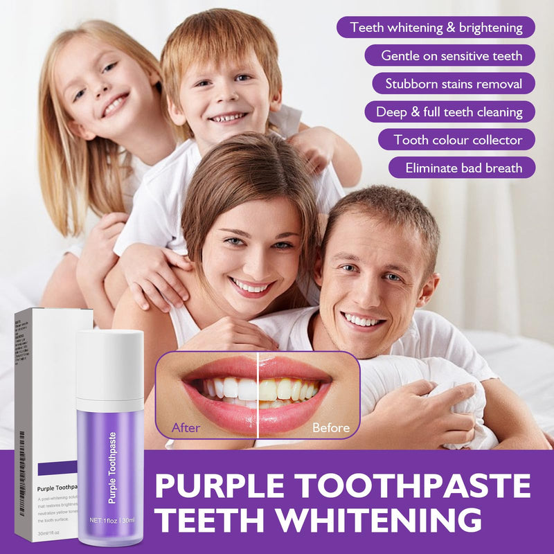 2PCS Purple Toothpaste for Teeth Whitening, Purple Toothpaste Whitening Booster, Tooth Stain Removal Colour Corrector, Stubborn Stain Removal & Enamel-Safe Brightening