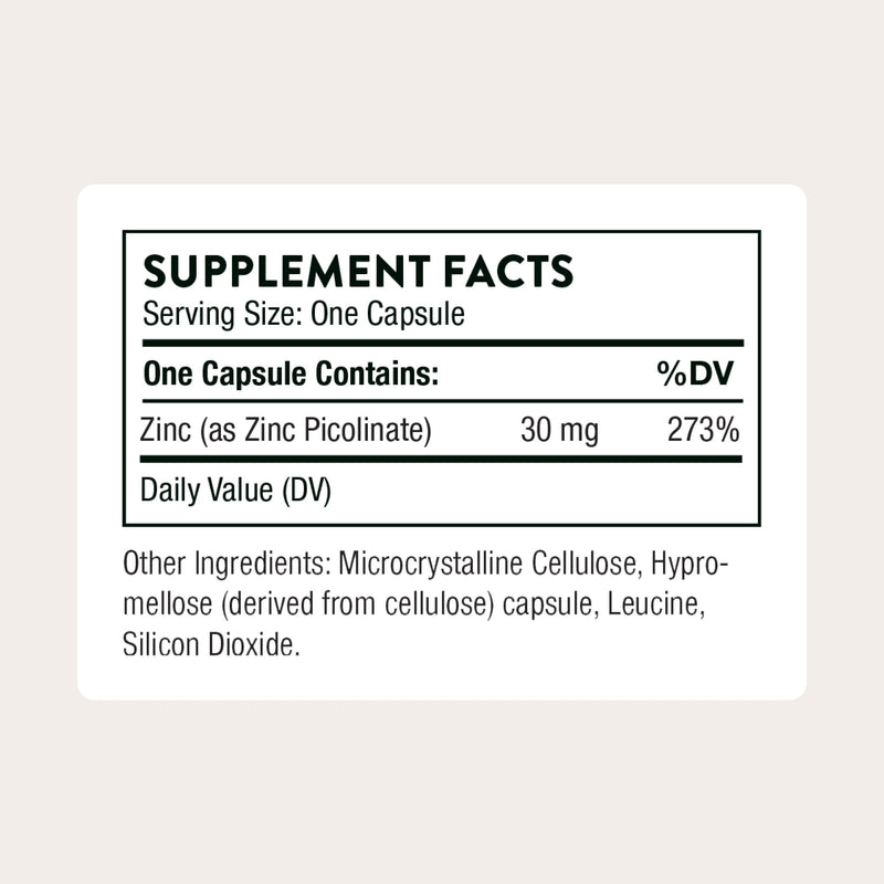 THORNE - Zinc Picolinate 30 mg - Well-Absorbed Zinc Supplement for Growth and Immune Function - Promotes Healthy Skin & Eyes* - Third-Party Certified - Gluten, Dairy & Soy-Free - 60 Capsules 60 Count (Pack of 1)