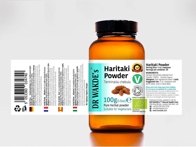 [Australia] - DR WAKDE'S Organic Haritaki Powder (Hirda | Terminalia chebula) - 100g (3.5oz) | Pure, Raw & Dried Powder | Ayurvedic Herb | Vegan | Nothing Added, Nothing Removed | Same Day Dispatch 3.53 Ounce (Pack of 1) 