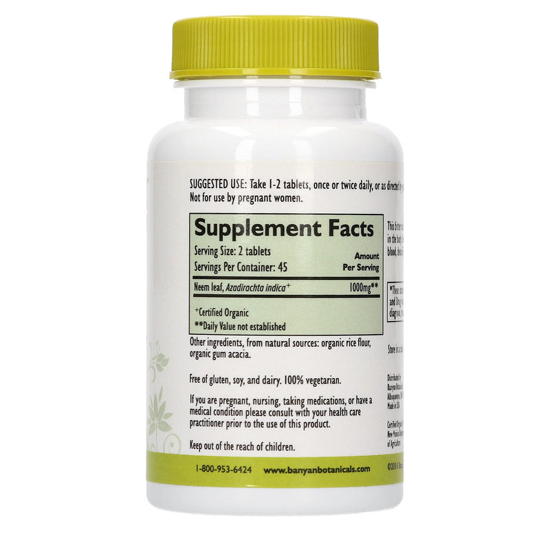 [Australia] - Banyan Botanicals Neem Tablets – Organic Neem Leaf (Azadirachta Indica) – Supports Natural Detoxification, Healthy Skin, and Immune Health* – 90 Tablets – Non-GMO Sustainably Sourced Vegan 