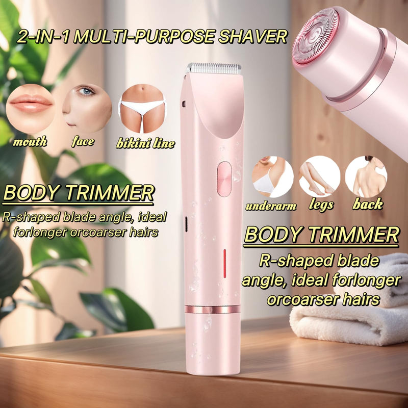 [Australia] - Women's Shaver, 2025 Upgrade Dual Head Shaver - 2-in-1 Electric Shaver for Legs, Armpits, Face & Bikini, Rechargeable, Facial & Bikini Trimmer for Women (Pink) 