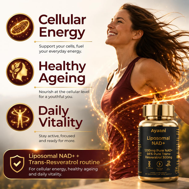 Liposomal NAD+ Supplement 1200mg | NAD Plus with 98% Trans-Resveratrol 300mg | Cellular Energy, Anti-Ageing, Longevity, Vitality & Metabolism Support | Vegan | 80 Capsules
