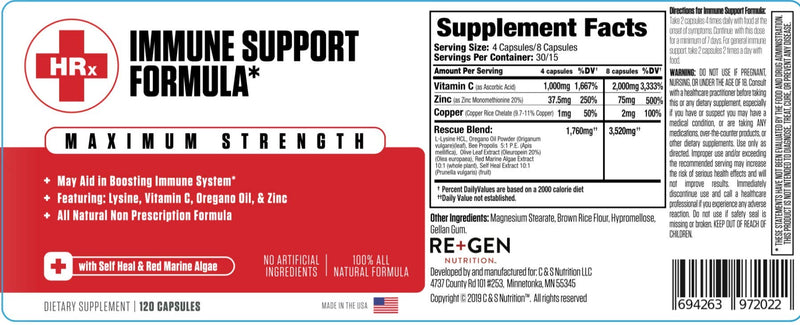 [Australia] - Immune Support Supplement for Adults, Natural Capsules with Zinc, Vitamin C, L lysine Amino Acid & Oregano Oil for Strong Immunity Health in Men & Women, 120 Capsules Immune Support Supplement 