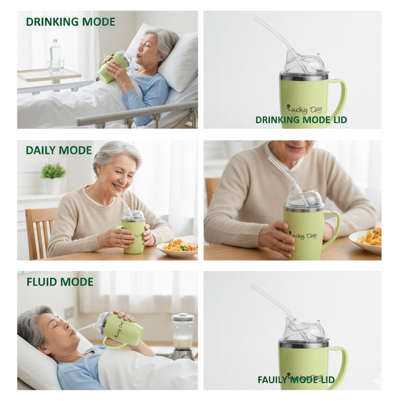 Beakers for Elderly, Sippy Cup for Adults Non Spill, Adult Drinking Cup for Elderly with 30 Cm Straw, 350 Ml Capacity Spill Proof Cups, Drinking Aids for Elderly and Disabled Individuals, Bedside Hydr
