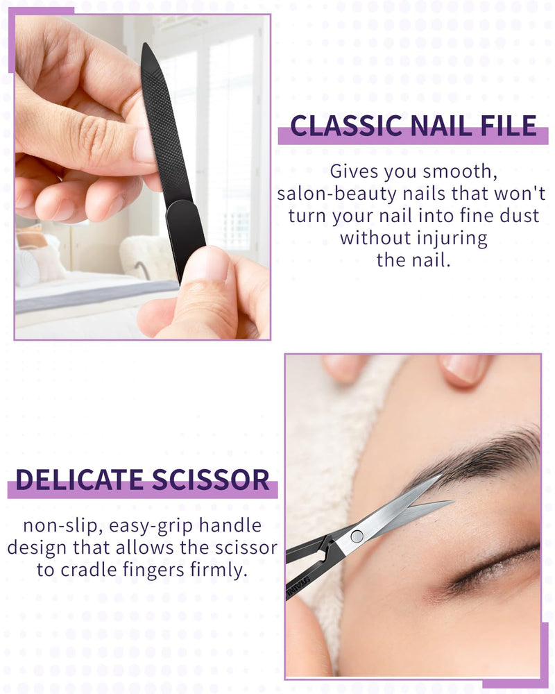 MORGLES Eyebrow Tweezers for Women and Nail Clipper Set with Travel Case Precision Tweezers for Facial & Ingrown Hair Removal with Scissors D-purple