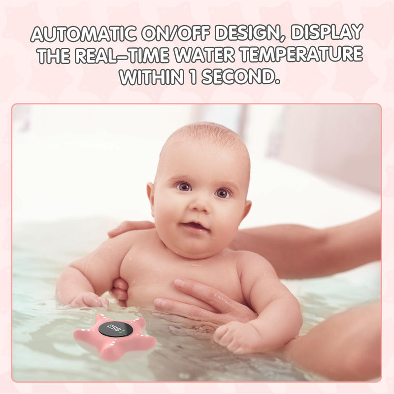 [Australia] - Baby Bath Thermometer Safety, Auto On & Off Bathtub Thermometer Floating Toy, Digital Bathing Water Temperature Warning Thermometer, Pink Sea Star Shape Black 