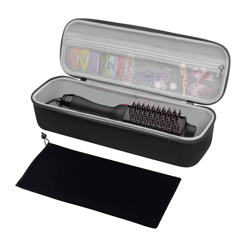 MOSISO Hard Travel Case Storage Bag Compatible with Revlon One-Step Hair Dryer Brush & Volumizer & Styler &Travel Jewelry Organizer Case, Folio Portable Jewelry Bag with PU Handle, Black&Pink