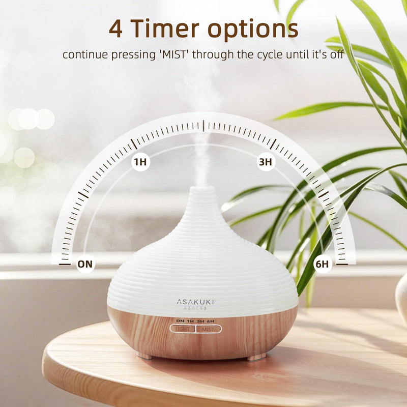 [Australia] - ASAKUKI 300ml Aroma Diffuser for Fragrance Oils, Premium Ultrasonic Humidifier Aromatherapy Oils Diffuser with 7 Colored LED Light, BPA Free Bedroom, Office, Spa Yellow 