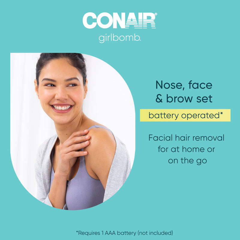 [Australia] - Conair GIRLBOMB Nose Hair Trimmer for Women, Battery-Operated Face Hair Removal for Women, Diamond-Shaped 360° Beveled Blade, LED Light, Packaging May Vary, White 1 Count (Pack of 1) 