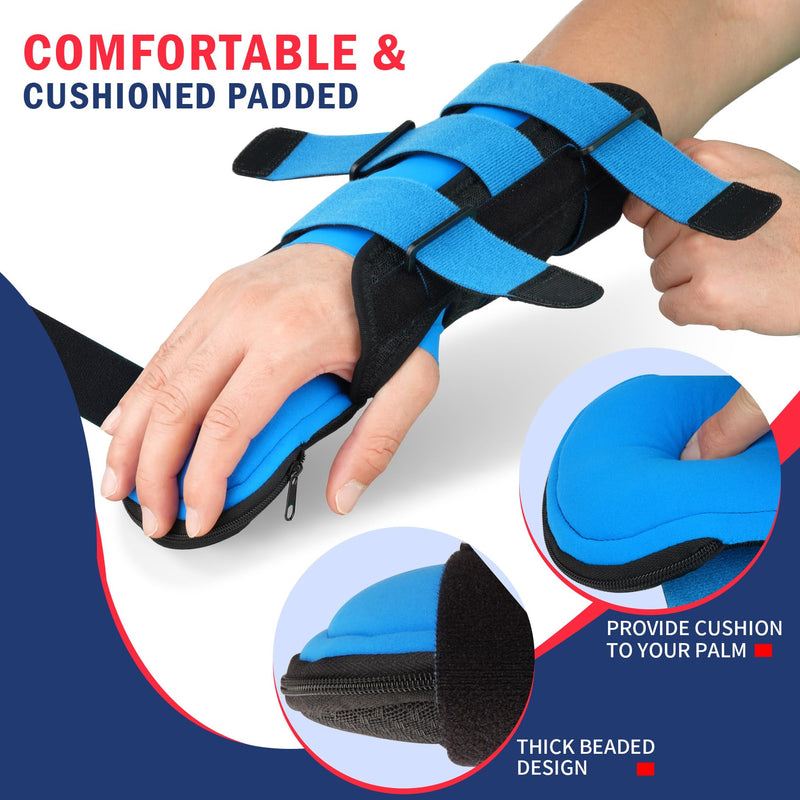 [Australia] - FEATOL Resting Hand Splint Stroke Hand Night Immobilizer with Removable Hand Splints- Pain Relief For Carpel Tunnel, Stroke Recovery, Arthritis, Tendinitis-Functional Support Wrist Finger Brace-Right Hand Medium-For Men and Women Right Hand-Black & Blue 