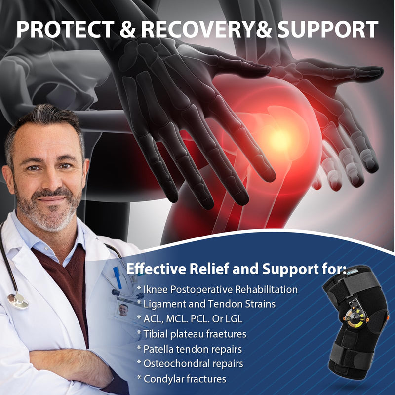 [Australia] - Nvorliy Hinged ROM Knee Brace with Side Stabilizers & Locking Dials, Post Op Knee Immobilizer for Arthritis, ACL, MCL, PCL, Meniscus Tear, Injurie/Knee Pain, Medical Orthopedic Support (X-Large) X-Large Without Shoulder Strap 