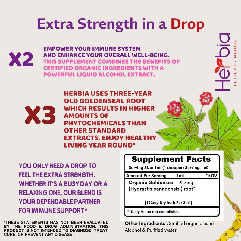 [Australia] - Organic Goldenseal Root Supplement-Boost Immunity, Antioxidants, Liquid Alcohol Extract, 2 Fluid oz (60 ml) 