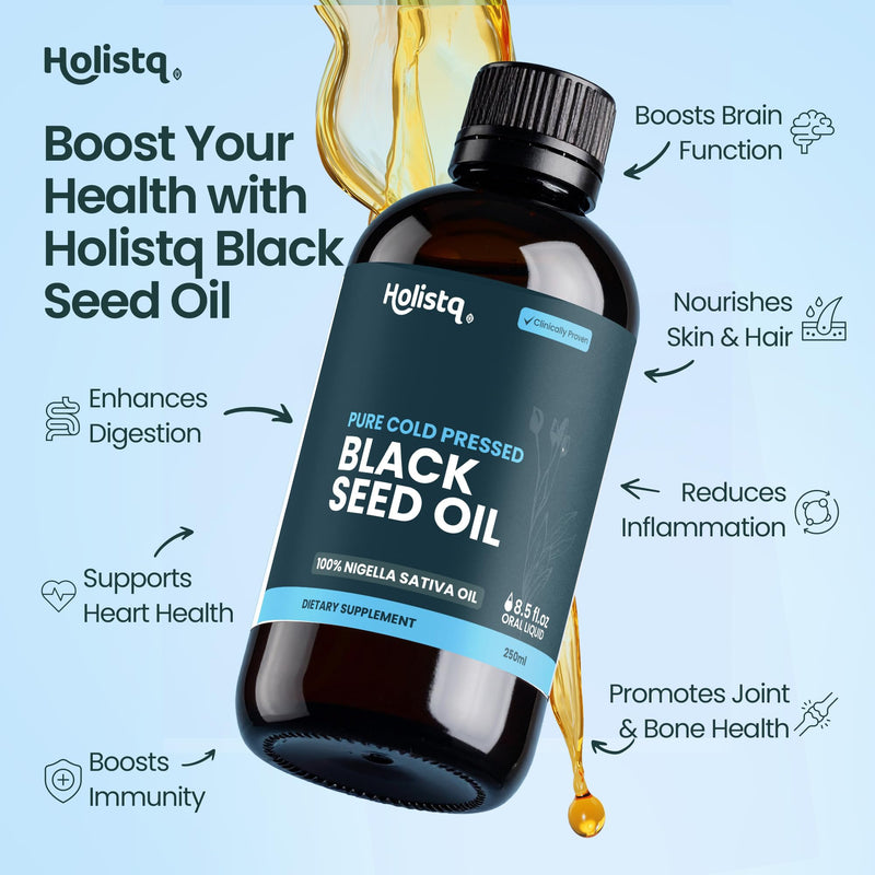 Black Seed Oil, Organic Cold Pressed Liquid, 250 mL | Non-GMO & Vegan, Nigella Sativa, Concentrated Thymoquinone, Omega 3-6-9, Adult & Kids Wellness Support 8.5 Fl Oz (Pack of 1)