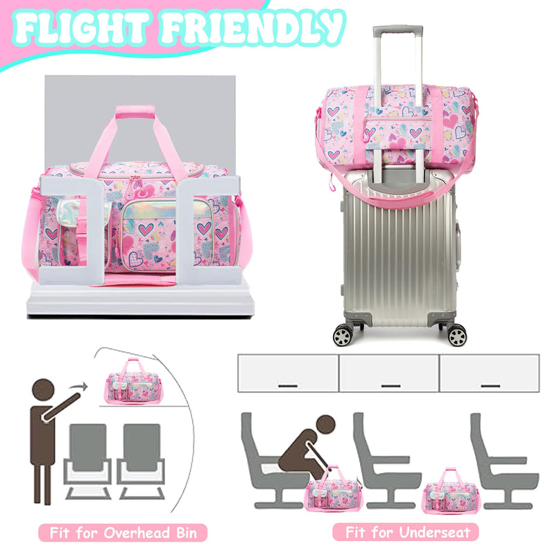 Duffle Bag for Kids Travel Bag for Girls Dance Bags for Kids Overnight Bags for Teen Girls with Shoe Compartment S-Love Pink Flower