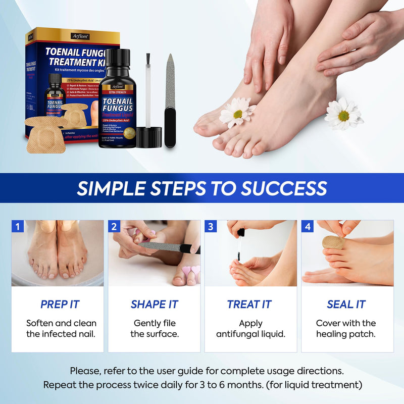 Toenail Fungus Treatment Kit: 2 Pcs Extra Strength 25% Undecylenic Acid Solution & 14 Fungal Nail Renewal Patches - for Toe Nail & Fingernail with Tea Tree Oil (0.51 Fl Oz (Pack of 2)) 0.51 Fl Oz (Pack of 2)