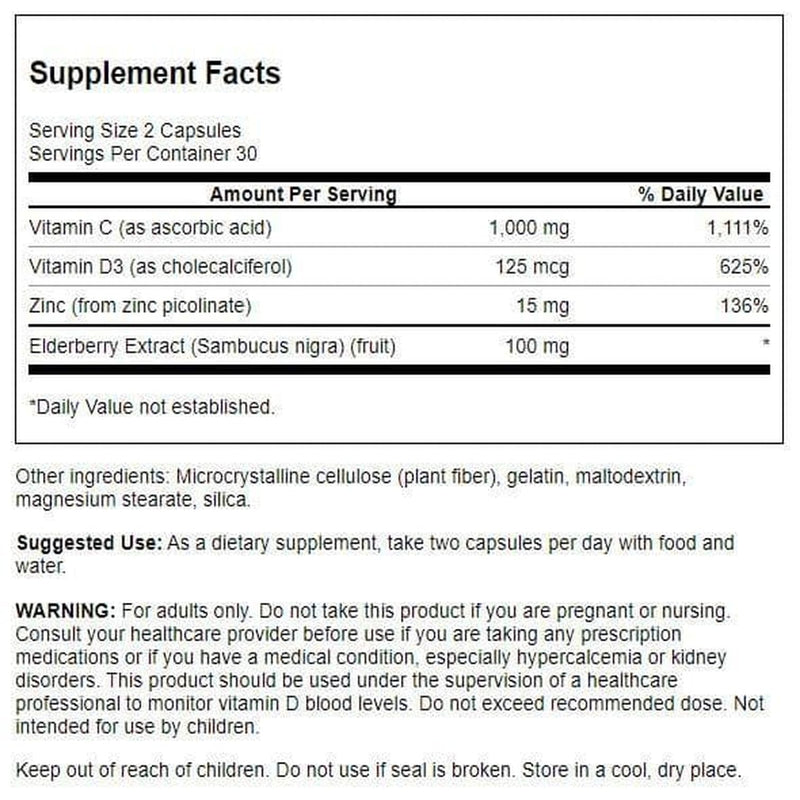 Swanson Ultimate Immune Defense with C, D, Zinc and Elderberry, 60 Capsules | Expert-Formulated Combination for Comprehensive Immune Defense with Vitamin C, D, Zinc and Elderberry, Gluten Free