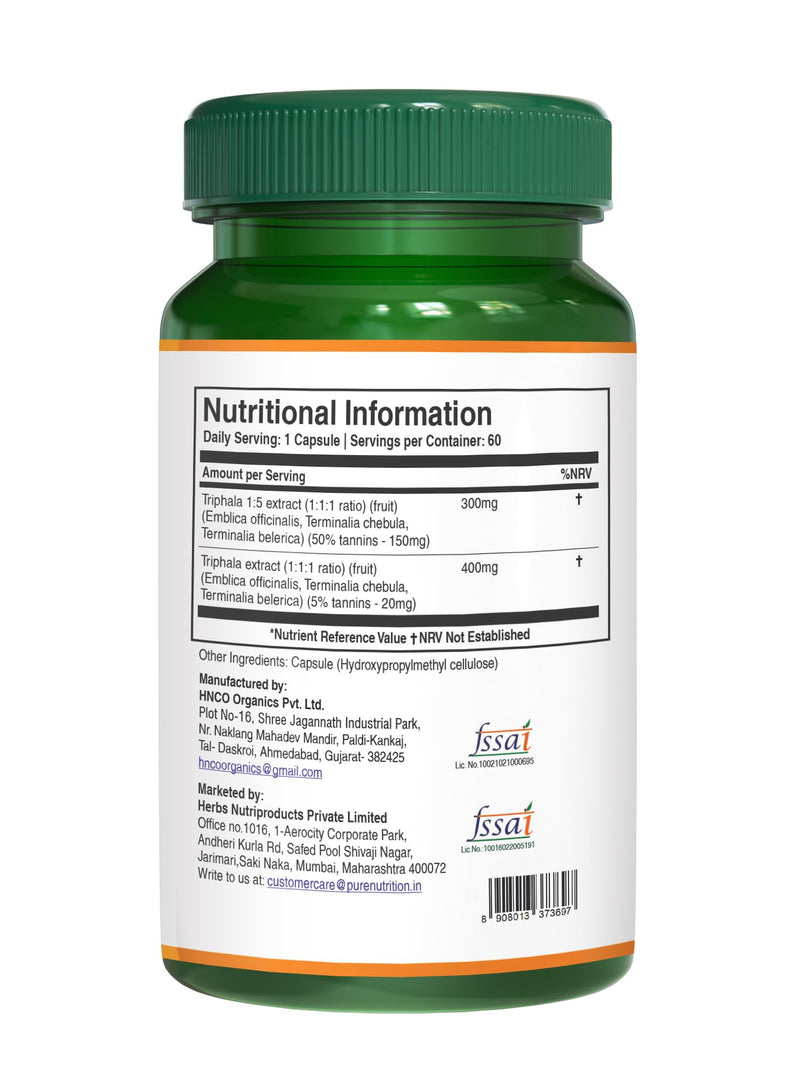 Pure Nutrition Triphala Extract 700mg. (Equivalent to 1900mg Triphala Fruit Powder) Non GMO | Once Daily | 60 Days Supply. 60 count (Pack of 1)