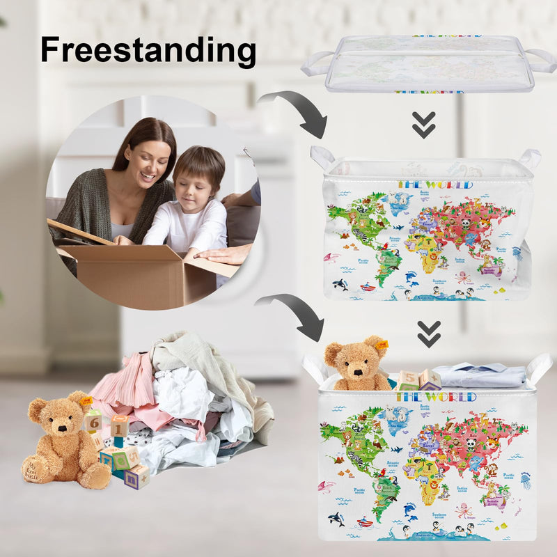 [Australia] - Clastyle Cute Alphabet Animals Shelf Basket Kid World Map Toys Box Bin Organizer Rectangle Clothes Books Storage Cube Gift Basket Empty 40*30*30 cm 