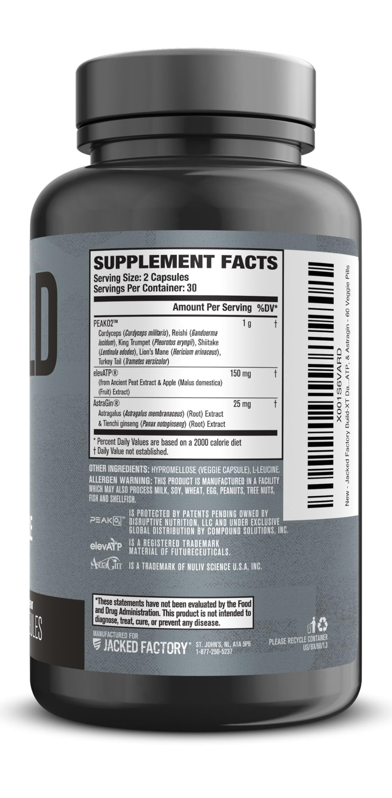 Jacked Factory Build-XT Daily Muscle Builder & Performance Enhancer - Muscle Building Supplement for Muscular Strength & Growth | Trademarked Ingredients Peak02, ElevATP, & Astragin - 60 Veggie Pills 60 Count (Pack of 1)