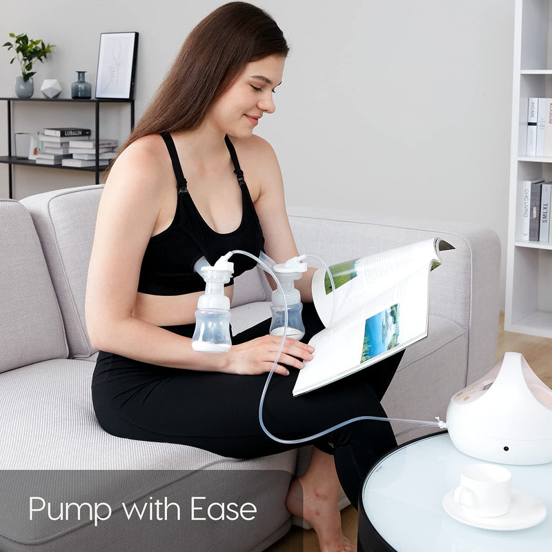 [Australia] - Lupantte Pumping Bra Hands Free, Breast Pump Bra, Adjustable Breast-Pumps Holding and Nursing Bra, Pumping & Nursing Bra Black+skin Medium (Pack of 2) 
