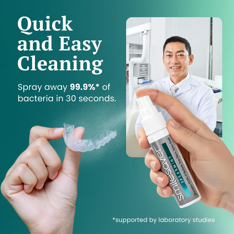 [Australia] - Smilesaver Retainer Cleaner - A Clean Label, Safe, 30 Sec Spray Cleaner for Retainers, Invisalign, Dentures. Minty Taste. Portable. Convenient. No Rinsing. Protects Oral Health. (1oz) (Pack of 6) Pack of 6 (1 Ounce Bottle) 