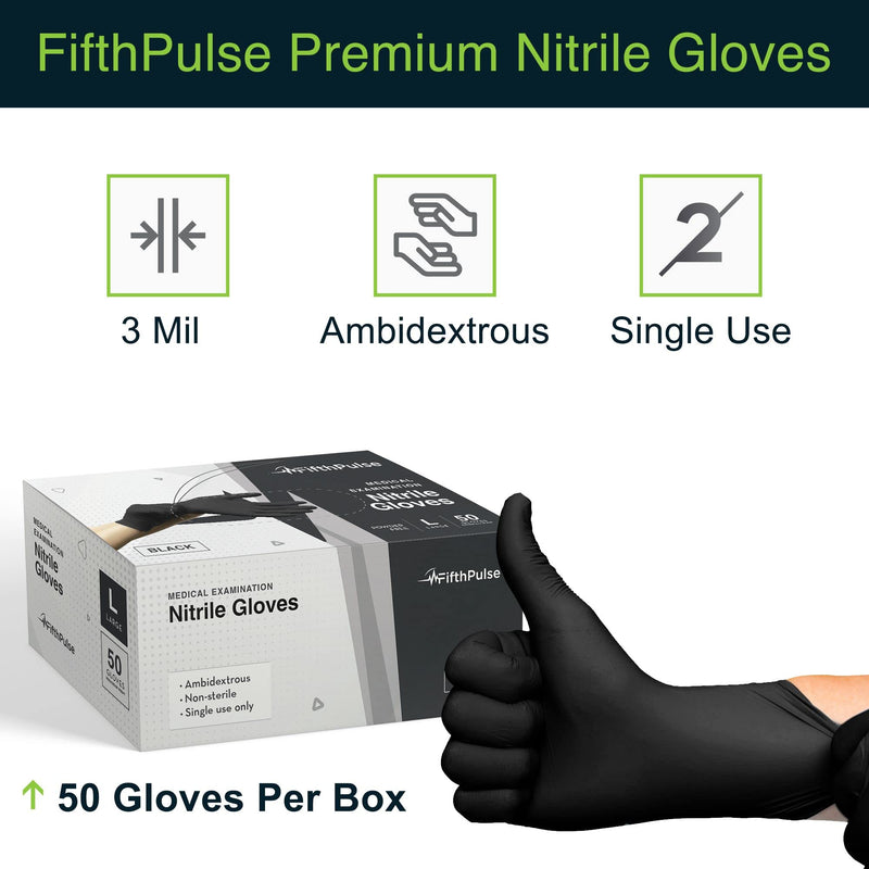 [Australia] - Black Gloves Disposable Latex Free Medium, 50 Count - Medical and Dental Grade Surgical Gloves - Powder Free Nitrile Gloves Medium - 3 Mil Thickness Black 