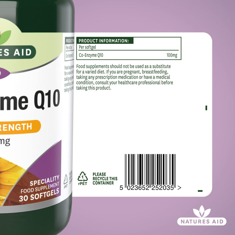 Natures Aid Co-Enzyme Q10 Co-Q-10 Tablets 100mg - Supports Heart Health Energy Production - High Potency Ubiquinone - Vegan Gluten Free Non-GMO - Pack of 30 Tablets