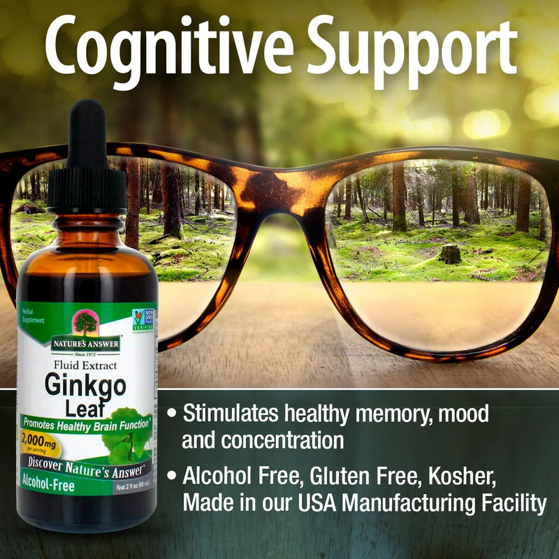 [Australia] - Nature's Answer Alcohol-Free Ginkgo Leaf 2000mg 2oz Extract | Stimulates Memory, Mood & Concentration | Gluten-Free, Kosher Certified & No Preservatives | Single Count 2 Fl Oz (Pack of 1) 