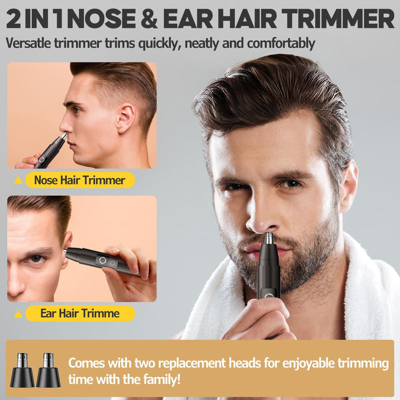 [Australia] - Nose Hair Trimmer Men, USB Rechargeable Nose Hair Trimmer Ear Hair Trimmer 2 in 1 Set, Professional Painless Nose Trimmer Facial Hair Trimmer for Men Women, 2 Replacement Heads (Black) Black 