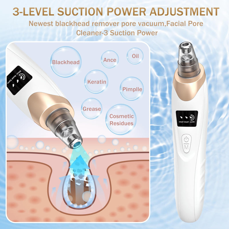 Blackhead Remover Pore Vacuum Kit -Blackhead Extractor Tool with 3 Adjustable Suction Levels, 5 Probes, USB Rechargeable, Suitable for Women and Men(White) White