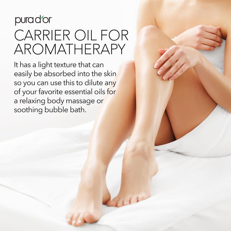 [Australia] - PURA D'OR 100% Pure 16Oz Organic Sweet Almond Oil - USDA Certified Massage Oil For Massage Therapy - Hexane Free Cold Pressed Body Oil After Shower - DIY Facial, Skin, & Stretch Mark Oil 
