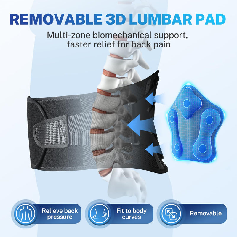 [Australia] - Back Brace for Lower Back Pain Relief, Extra Lumbar Support Pillow, Lightweight Carbon Fiber Splints, Ultra-thin Mesh, Adjustable Fit, for Under Clothes, Sciatica, Posture, Lifting, Size M Black 