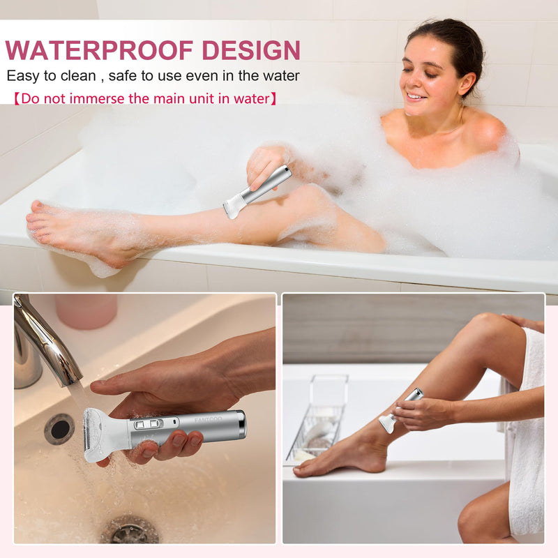 [Australia] - Electric Razor for Women Lady Shaver Hair Trimmer for Face Nose Eyebrow Beard Moustache Arm Leg Armpit Bikini Painless Rechargeable Portable 5 in 1 Lady Body Shavers Set Silver 