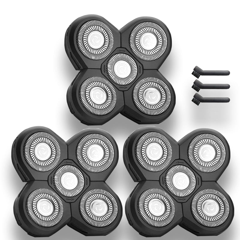 3Pack Shaver Replacement Blades Compatible with F-ree-bird Head Shaver Kit, 5 Blades Shaver Replacement Heads for Bald Men, Ruixin Replacement Blades for Flex-series Electric, with 3 Brushes.