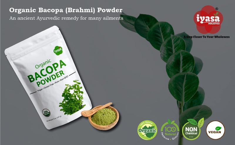 [Australia] - Organic Bacopa Powder (Brahmi Leaf), Certified Organic Ayurveda Superfood, Hair and Brain Tonic, Resealable Pouch of 8 oz 8.0 ounces 