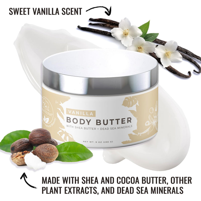 Natural Elephant Body Butter with Shea Butter, Dead Sea Minerals & Vitamin E - Luxurious Moisturizer, Hydrating Cream, Cruelty-Free, Paraben-Free, 9 oz (Vanilla) Vanilla