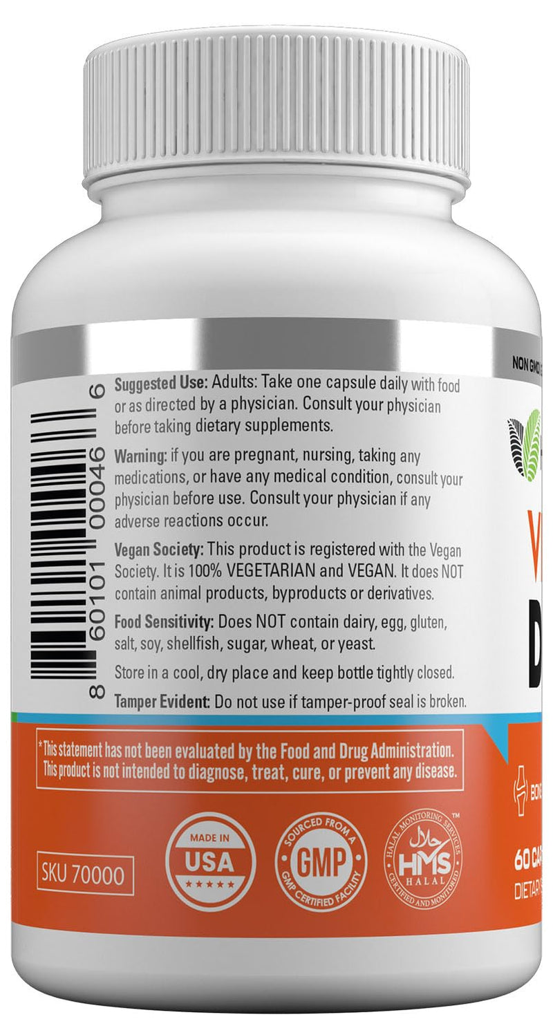 HAYAT Vitamins Vegan Vitamin D3+K2 (5000 IU + 100 MCG), Dietary Supplement for Bone, Teeth, Muscle and Immune Health Support, 2 Month Supply, Certified Halal, 60 Capsules, Made in The USA