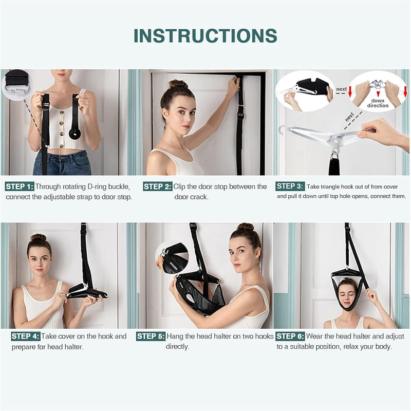 [Australia] - Neck Stretcher Cervical Traction Device for Home Use - Over The Door Cervical Neck Traction Device for Decompression Home Physical Therapy, Portable Neck Traction Device for Neck Pain Black 