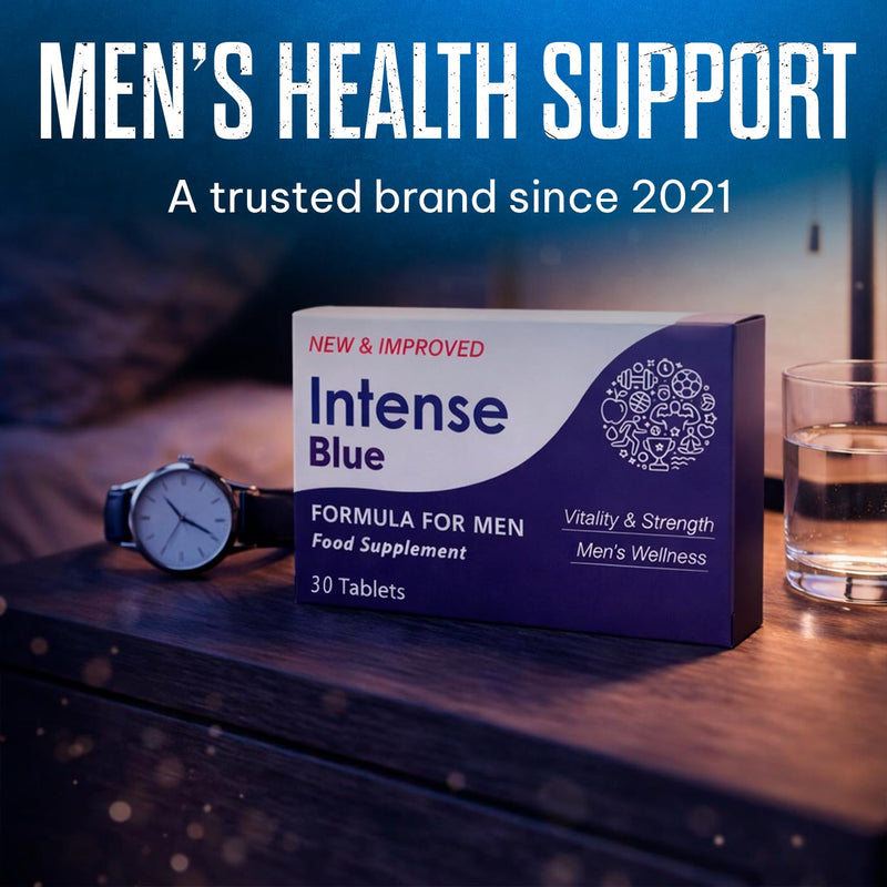 Intense Blue 30 Tablets - Supplement for Men - Natural Vitality & Confidence Support - Korean Ginseng, Tribulus Terrestris - Made in The UK 30 count (Pack of 1)