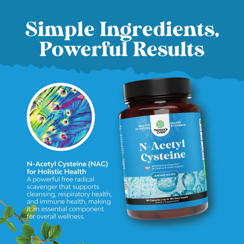 [Australia] - NAC Supplement N-Acetyl Cysteine 600mg - Potent Vegan High Absorption NAC 600 mg Capsules Glutathione Precursor for Liver Cleanse Detox & Repair plus Lung Health and Immunity Support (180ct) 180 Count (Pack of 1) 