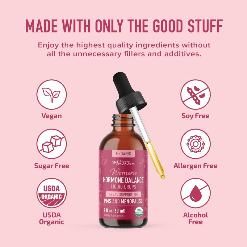 [Australia] - Hormone Balance Liquid Drops | with Black Cohosh, Stinging Nettle, Red Raspberry Leaf, Chasteberry & More | Menopause, Hot Flash, & PMS Relief Menstrual Herbal Support Tincture | Vegan Formula | 2oz 