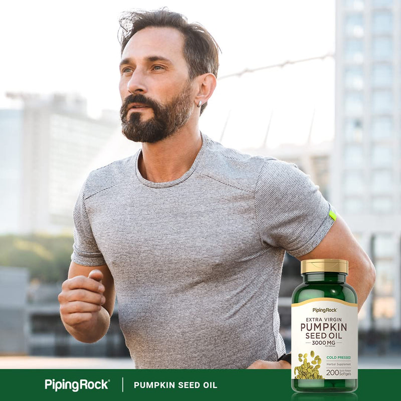 [Australia] - Piping Rock Pumpkin Seed Oil Capsules 3000mg | 200 Count | Cold Pressed Herbal Supplement | Extra Virgin | Non-GMO, Gluten Free 