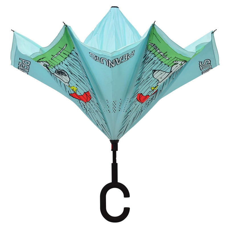 Blue Peanuts Umbrella - Snoopy and Woodstock Design, 44-Inch Diameter, Windproof, Easy Storage