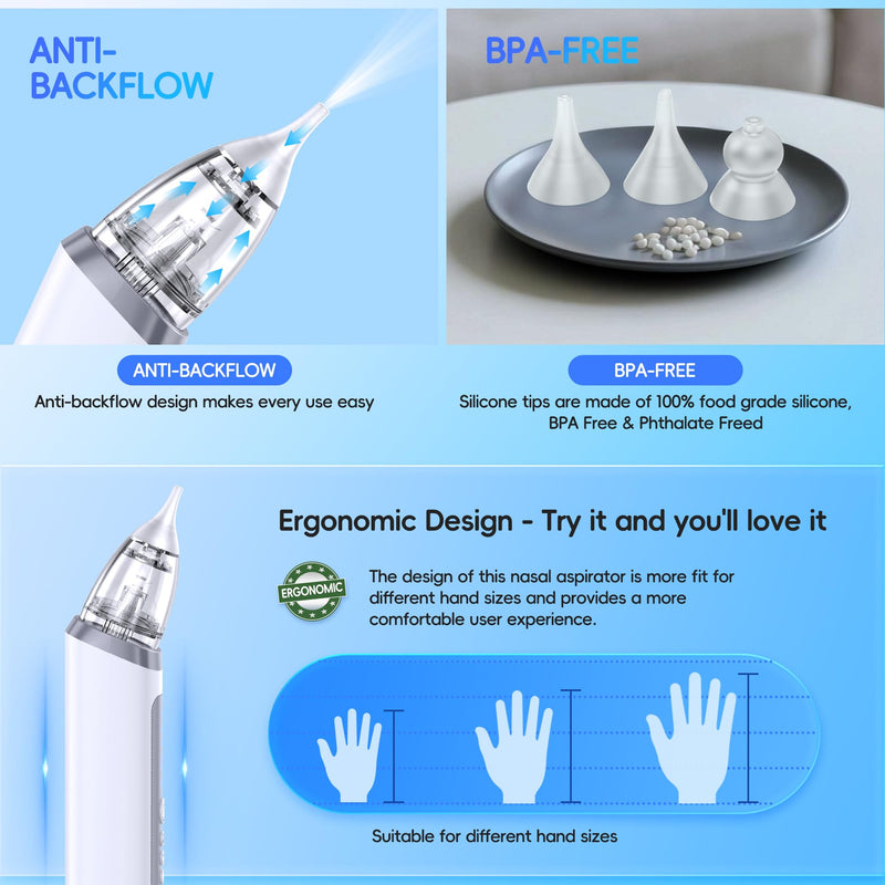 [Australia] - Nasal Aspirator for Baby, Electric Nose Sucker for Baby & Toddler, Congestion Relief with 3 Levels Suction,Soothing Light & Nursery Rhymes 